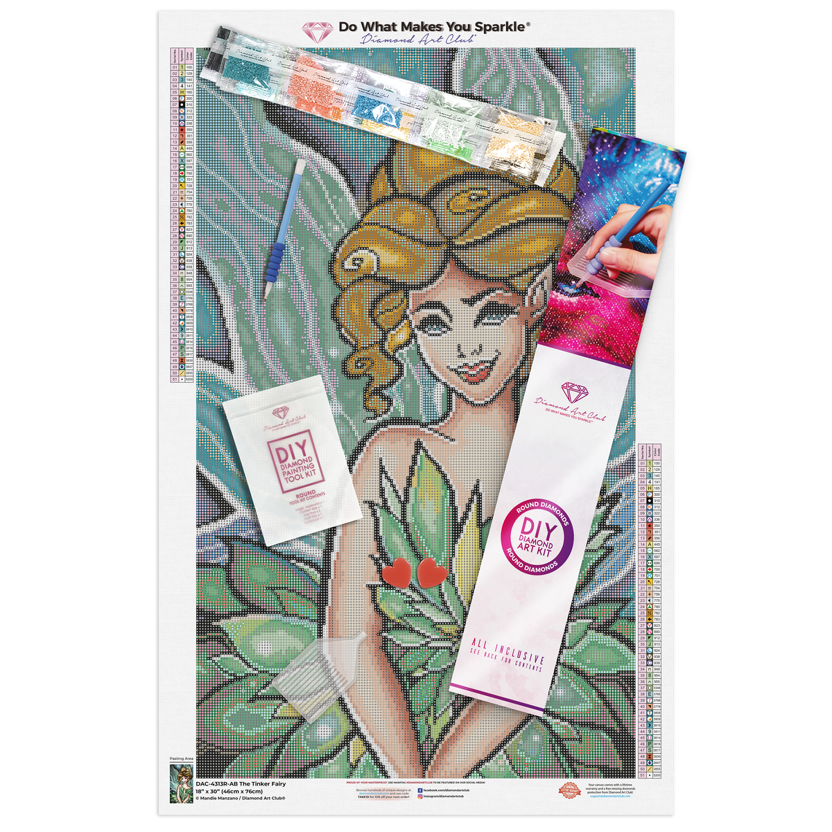 Diamond Painting The Tinker Fairy 18" x 30" (46cm x 76cm) / Round with 51 Colors including 4 ABs / 44,173