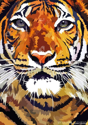 Diamond Painting Tiger Closeup Round With Aurora Borealis Accents / 7.9" x 11.0" (20cm x 28cm) / 24 Colors including 1 AB