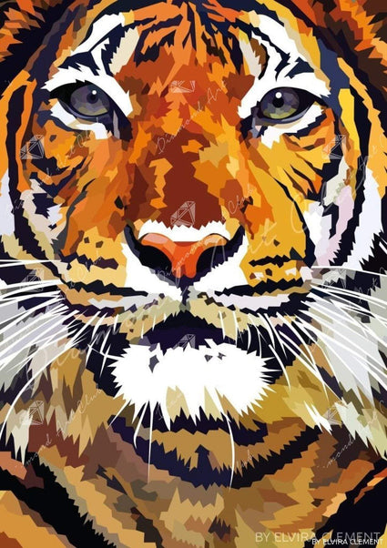 Diamond Painting Tiger Closeup Round With Aurora Borealis Accents / 7.9" x 11.0" (20cm x 28cm) / 24 Colors including 1 AB