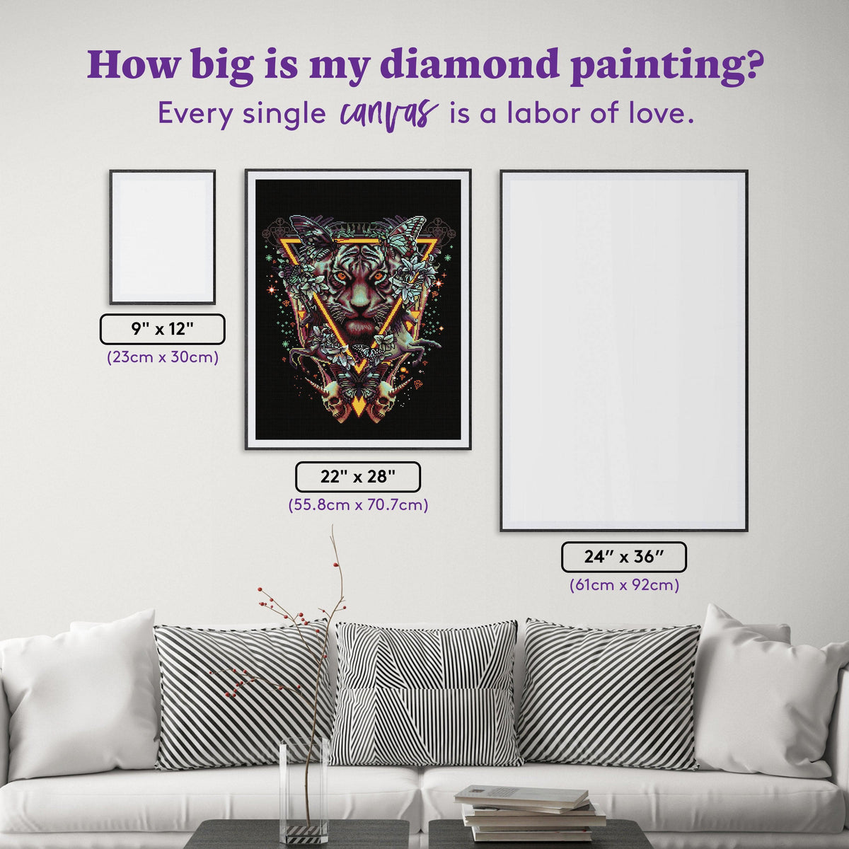 Diamond Painting Tiger Mantra 22" x 28" (55.8cm x 70.7cm) / Square with 53 Colors including 3 Iridescent ABs / 63,616