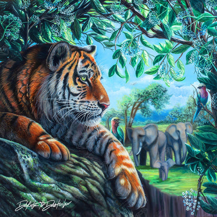 Diamond Painting Tiger on a Rock 22" x 22" (55.8cm x 55.8cm) / Round With 47 Colors Including 5 ABs / 39,601