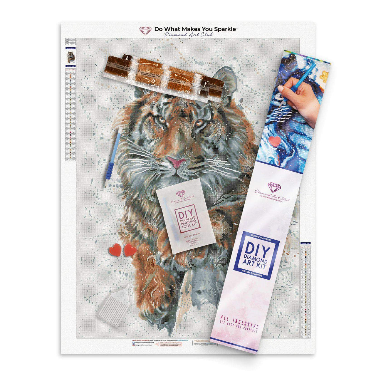 Diamond Painting Tiger Watercolor 21.7" x 29.1″ (55cm x 74cm) / Square With 36 Colors Including 1 AB / 62,856