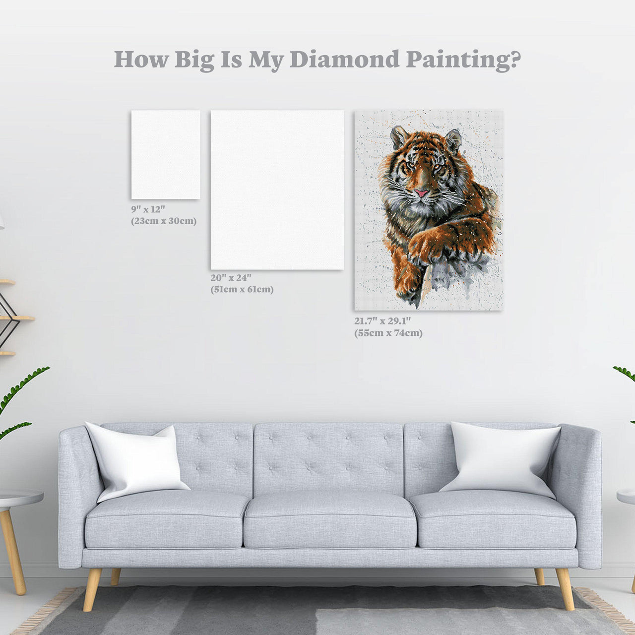 Diamond Painting Tiger Watercolor 21.7" x 29.1″ (55cm x 74cm) / Square With 36 Colors Including 1 AB