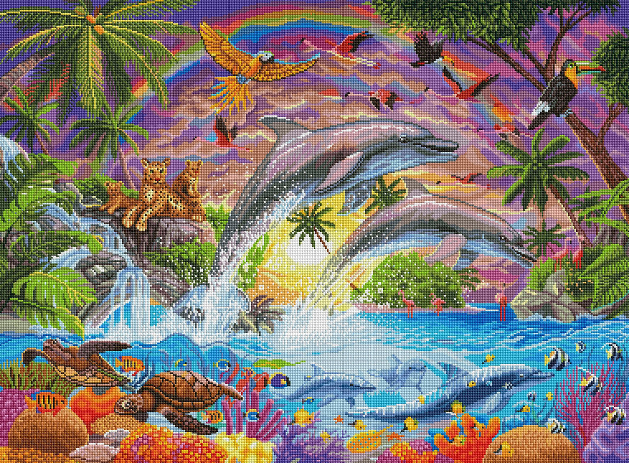 Diamond Painting Tropical Dolphins 37.4" x 27.6" (95cm x 70cm) / Square With 67 Colors Including 5 ABs / 107,061