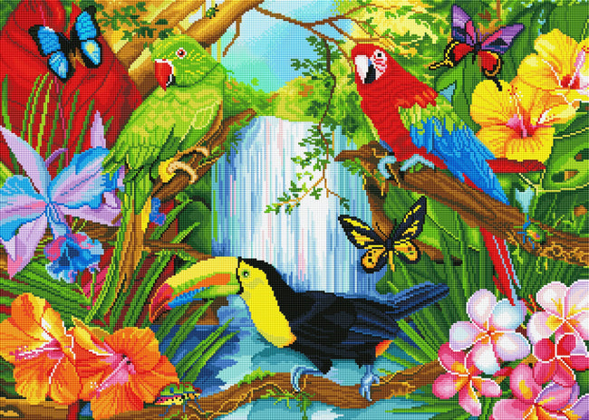 Diamond Painting Tropical Forest 31" x 22″ (79cm x 56cm) / Square with 61 Colors including 2 ABs / 68,951