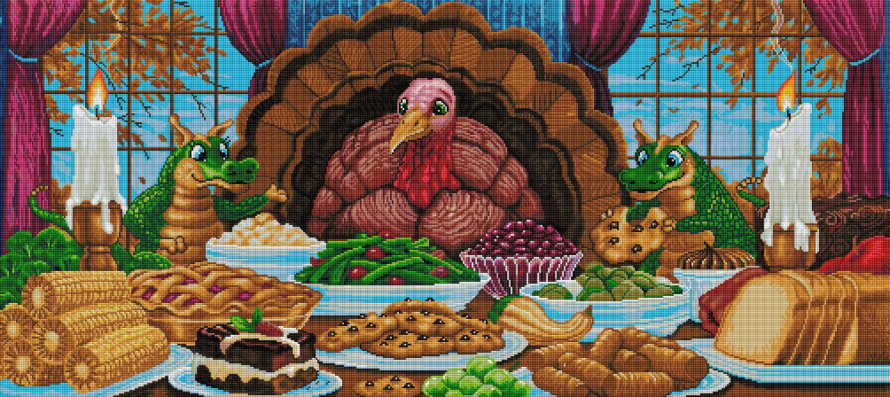 Diamond Painting Turkey for Thanksgiving 49" x 22" (125cm x 56cm) / Square with 63 Colors including 4 ABs / 112,448