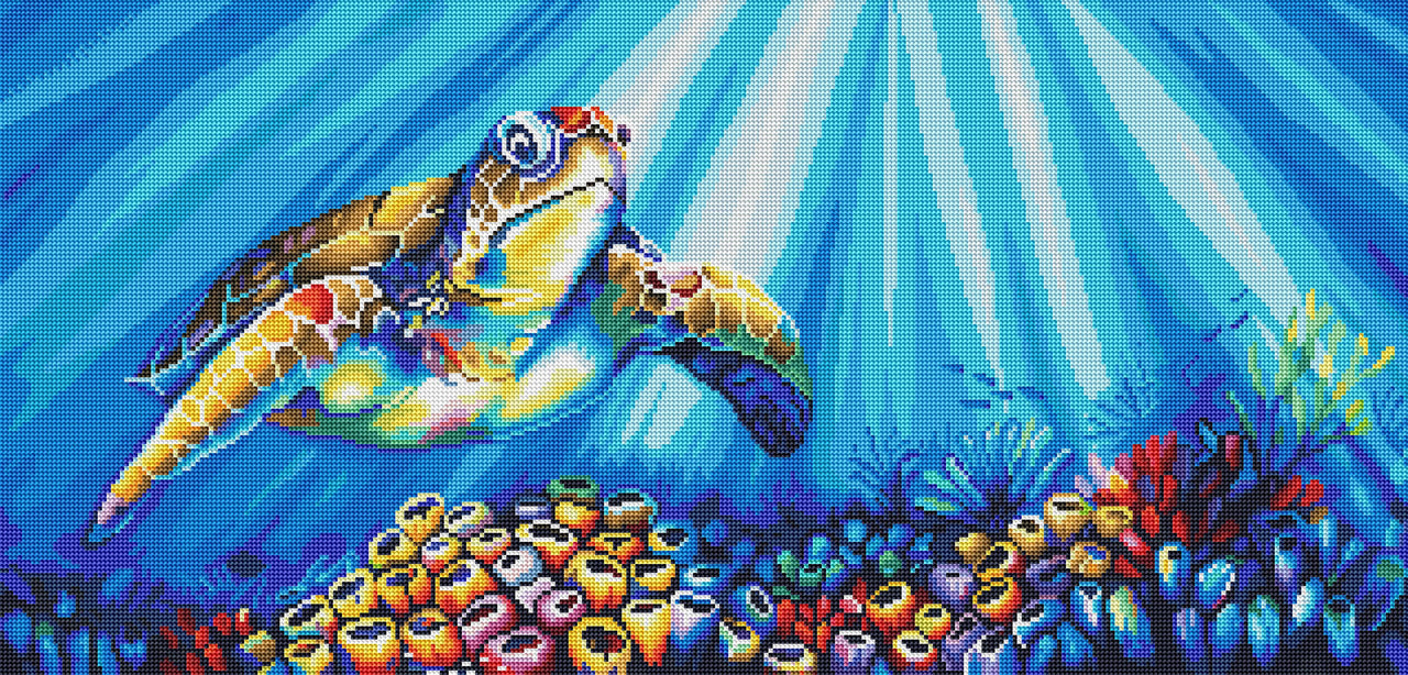 Diamond Painting Turtle Reef 35" x 17" (88.8cm x 42.6cm) / Round with 50 Colors including 4 ABs / 48,184