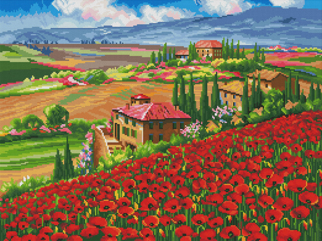Diamond Painting Tuscany Villa 29" x 22″ (74cm x 56cm) / Round with 49 Colors including 2 ABs / 51,677