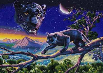 Diamond Painting Twilight Panther 33.1" x 23.6" (84cm x 60cm) / Square with 61 Colors including 2 ABs and 1 Fairy Dust Diamonds / 80,880