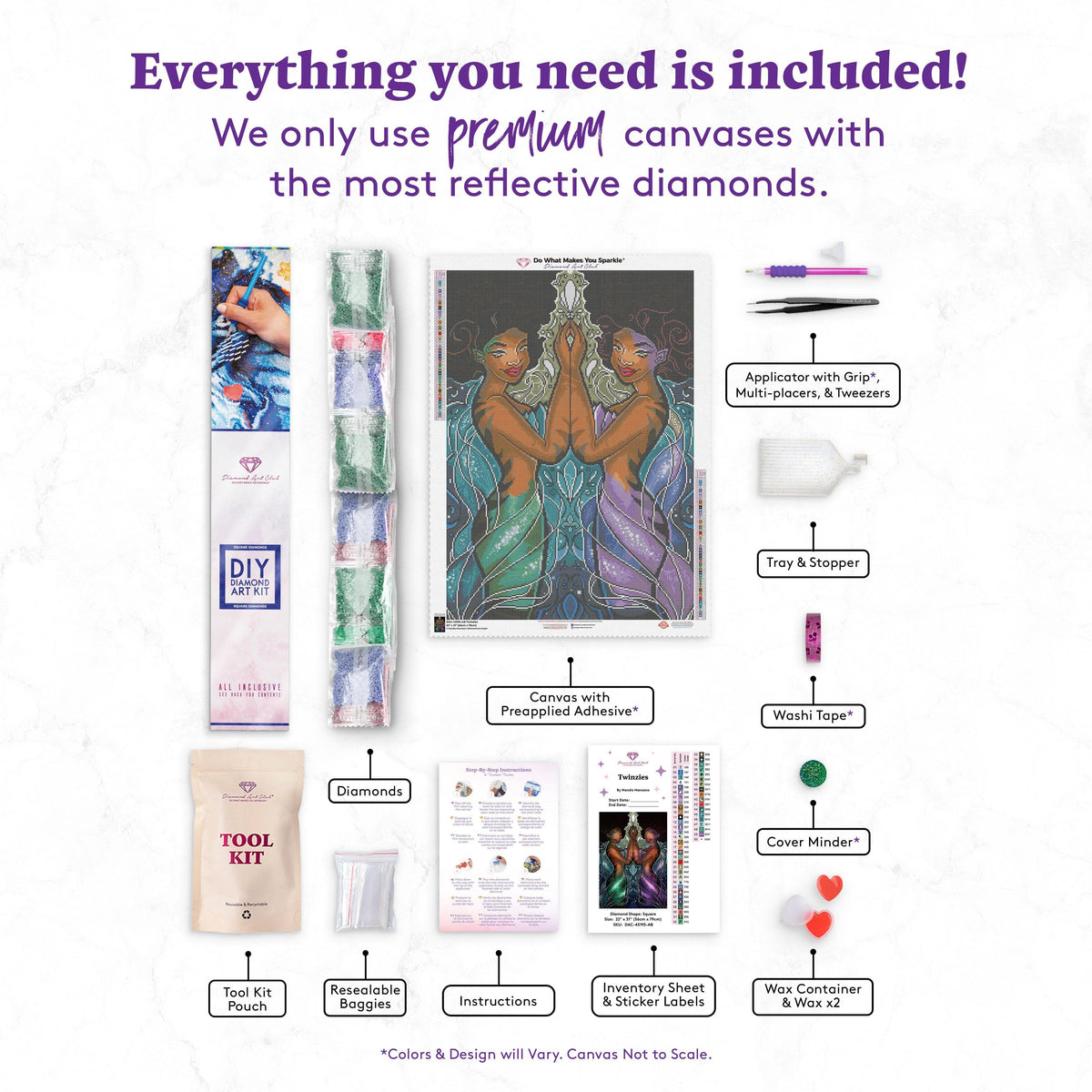 Diamond Painting Twinzies 22" x 31" (56cm x 79cm) / Square with 50 Colors including 4 ABs / 68,952