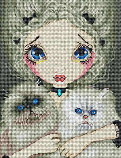 Diamond Painting Two Fluffy Kitties 17" x 22″ (43cm x 56cm) / Round with 39 Colors including 4 ABs / 30,446