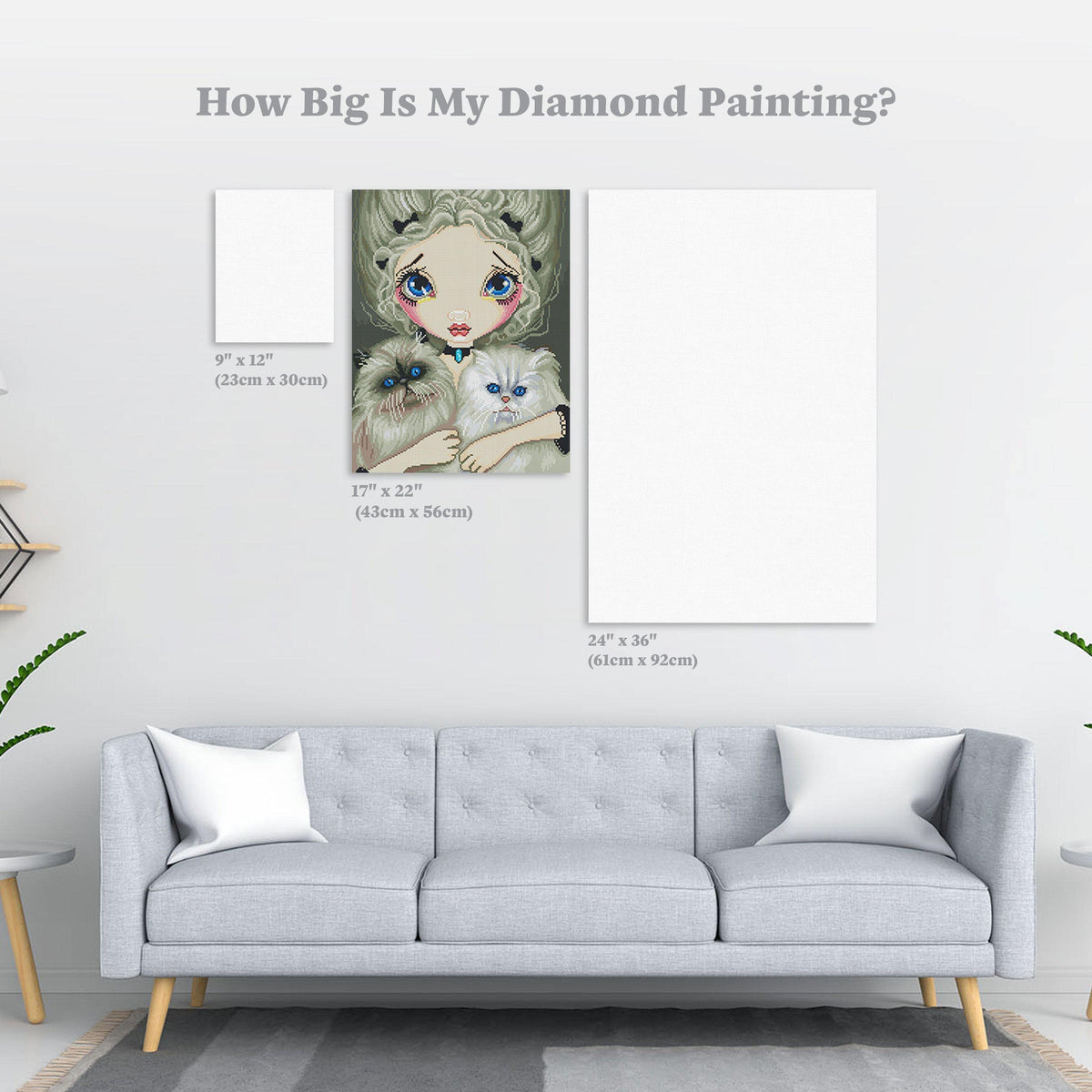 Diamond Painting Two Fluffy Kitties 17" x 22″ (43cm x 56cm) / Round with 39 Colors including 4 ABs / 30,446