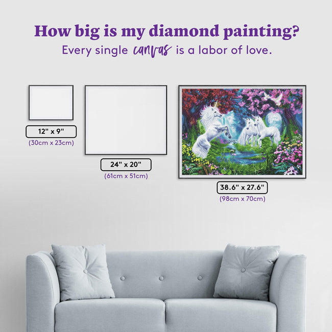 Diamond Painting Unicorn Rendezvous 38.6" x 27.6" (98cm x 70cm) / Square With 65 Colors Including 4 ABs and 1 Fairy Dust  Diamonds / 110,433
