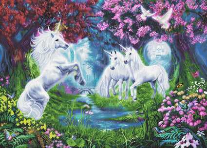 Diamond Painting Unicorn Rendezvous 38.6" x 27.6" (98cm x 70cm) / Square With 65 Colors Including 4 ABs and 1 Fairy Dust  Diamonds / 110,433