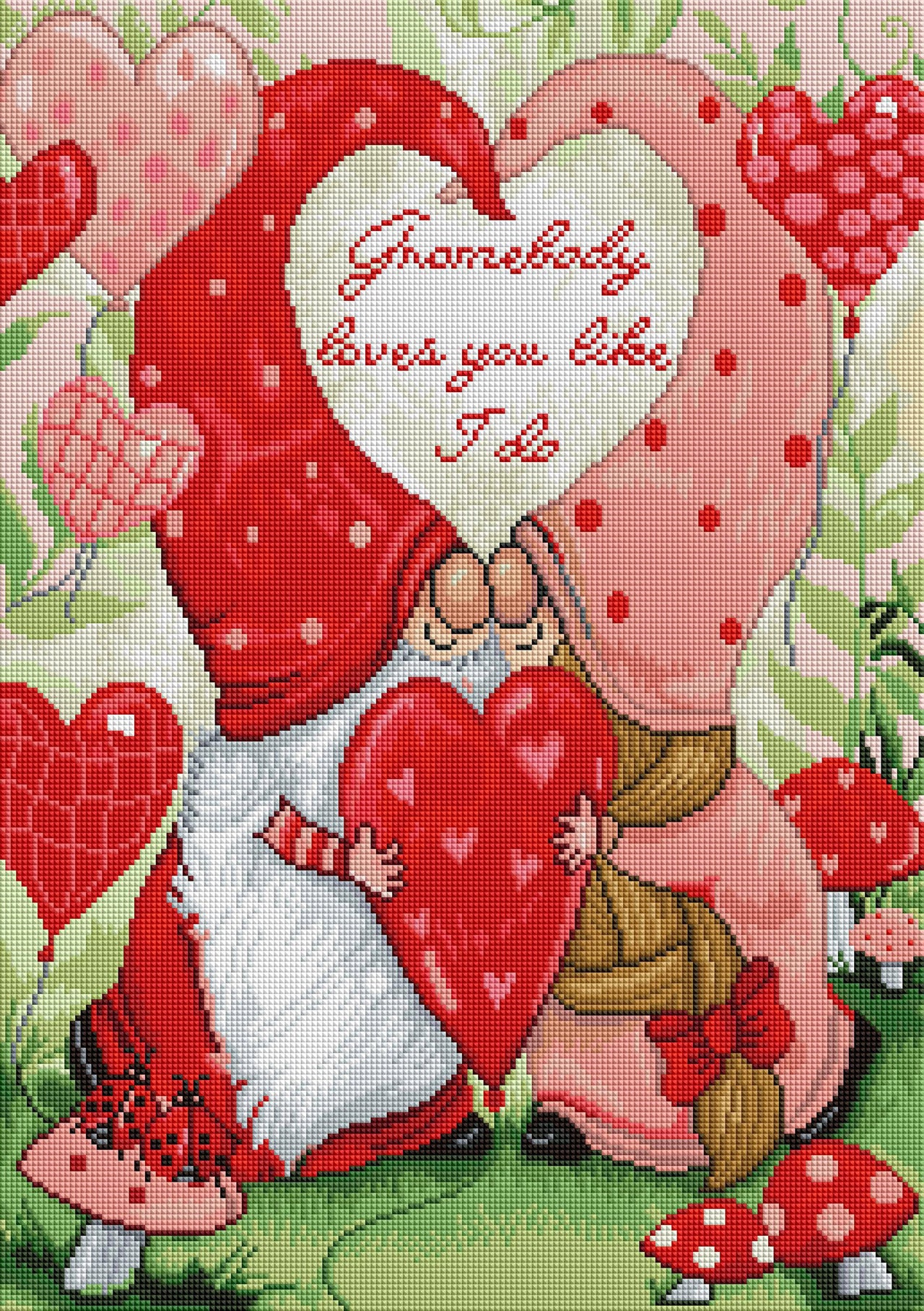 Diamond Painting Valentine Gnomes 17" x 24" (43cm x 61cm) / Square with 40 Colors including 4 ABs / 41,968