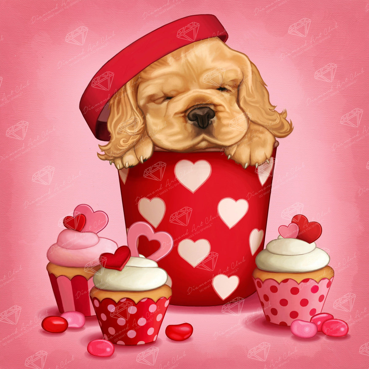 Diamond Painting Valentine Spaniel - AMZ 13" x 13″ (33cm x 33cm) / Round with 29 Colors including 2 ABs / 13,924