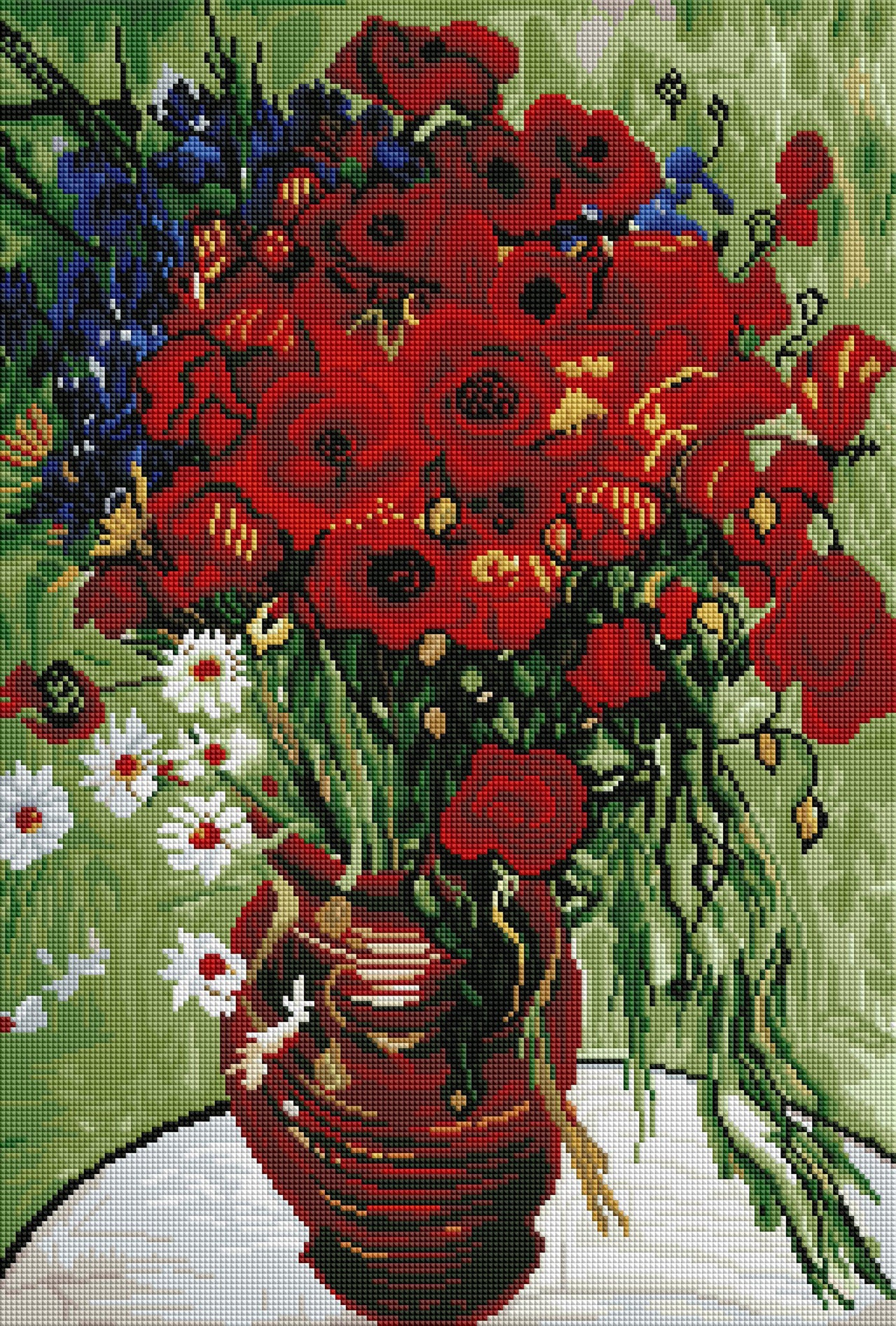 Diamond Painting Vase Avec Marguerites At Coquelicot 17" x 25" (43cm x 64cm) / Square With 41 Colors Including 4 ABs / 43,263