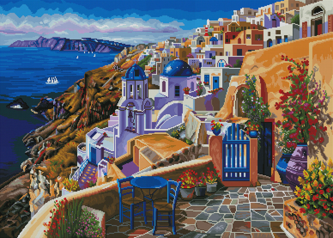 Diamond Painting View of Santorini 38.6" x 27.6″ (98cm x 70cm) / Square with 61 Colors including 2 ABs