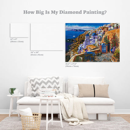 Diamond Painting View of Santorini 38.6" x 27.6″ (98cm x 70cm) / Square with 61 Colors including 2 ABs