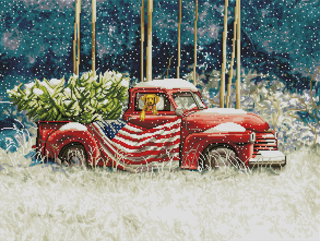 Diamond Painting Vintage Red Truck 29" x 22" (74cm x 56cm) / Square with 48 Colors including 3 ABs / 64,753