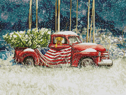 Diamond Painting Vintage Red Truck 29" x 22" (74cm x 56cm) / Square with 48 Colors including 3 ABs / 64,753