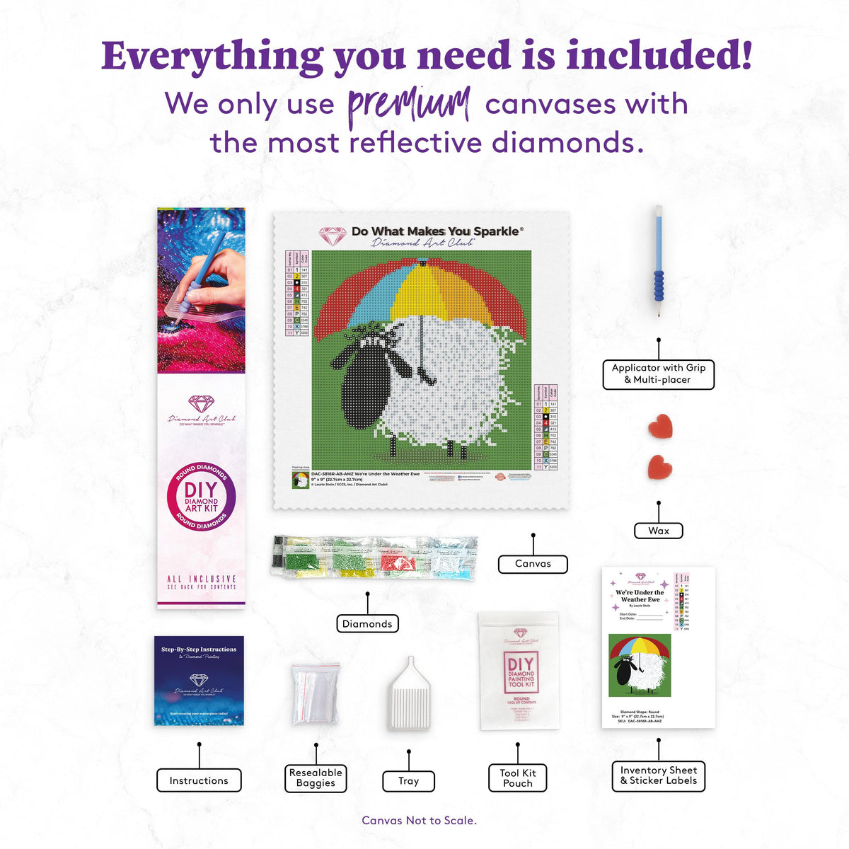 Diamond Painting We're Under the Weather Ewe 9" x 9" (22.7cm x 22.7cm) / Round with 11 Colors including 1 ABs / 6,561