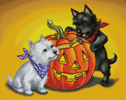 Diamond Painting Westie Scottie Halloween © Rose Mary Berlin 23.8" x 18.9" (61cm x 48cm) / Square with 46 Colors including 3 ABs / 46,899