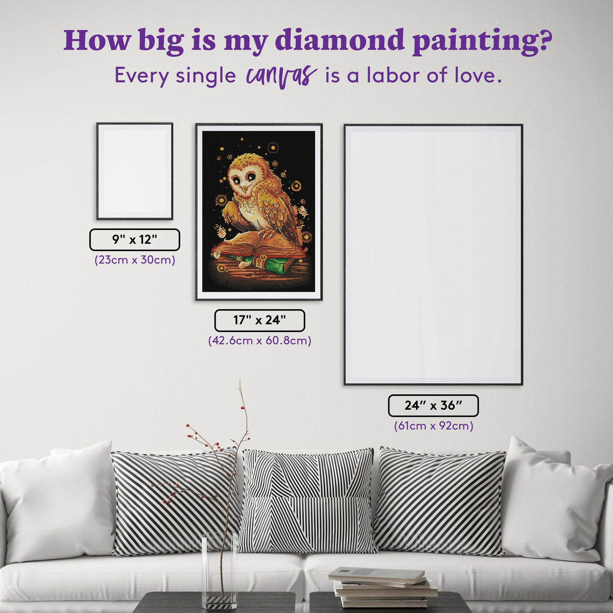 Diamond Painting Witta the Owl 17" x 24" (42.6cm x 60.8cm) / Round with 29 Colors including 2 ABs and 1 Electro Diamonds / 32,984
