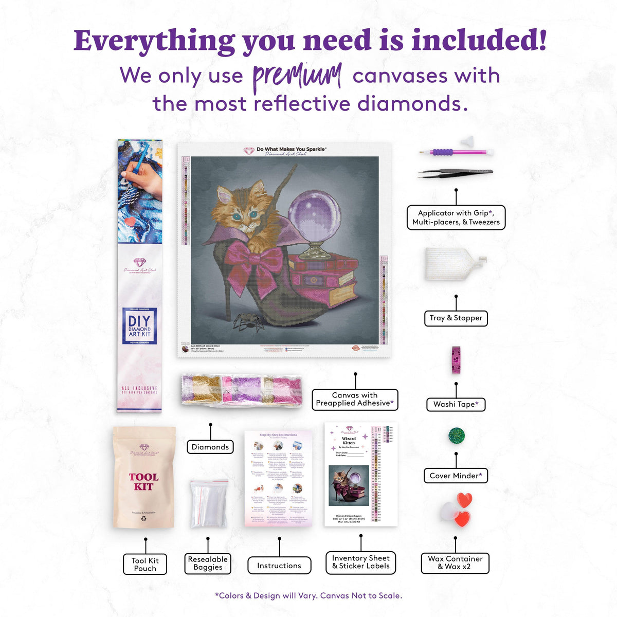 Diamond Painting Wizard Kitten 22" x 22″ (56cm x 56cm) / Square with 38 Colors including 2 ABs / 20946