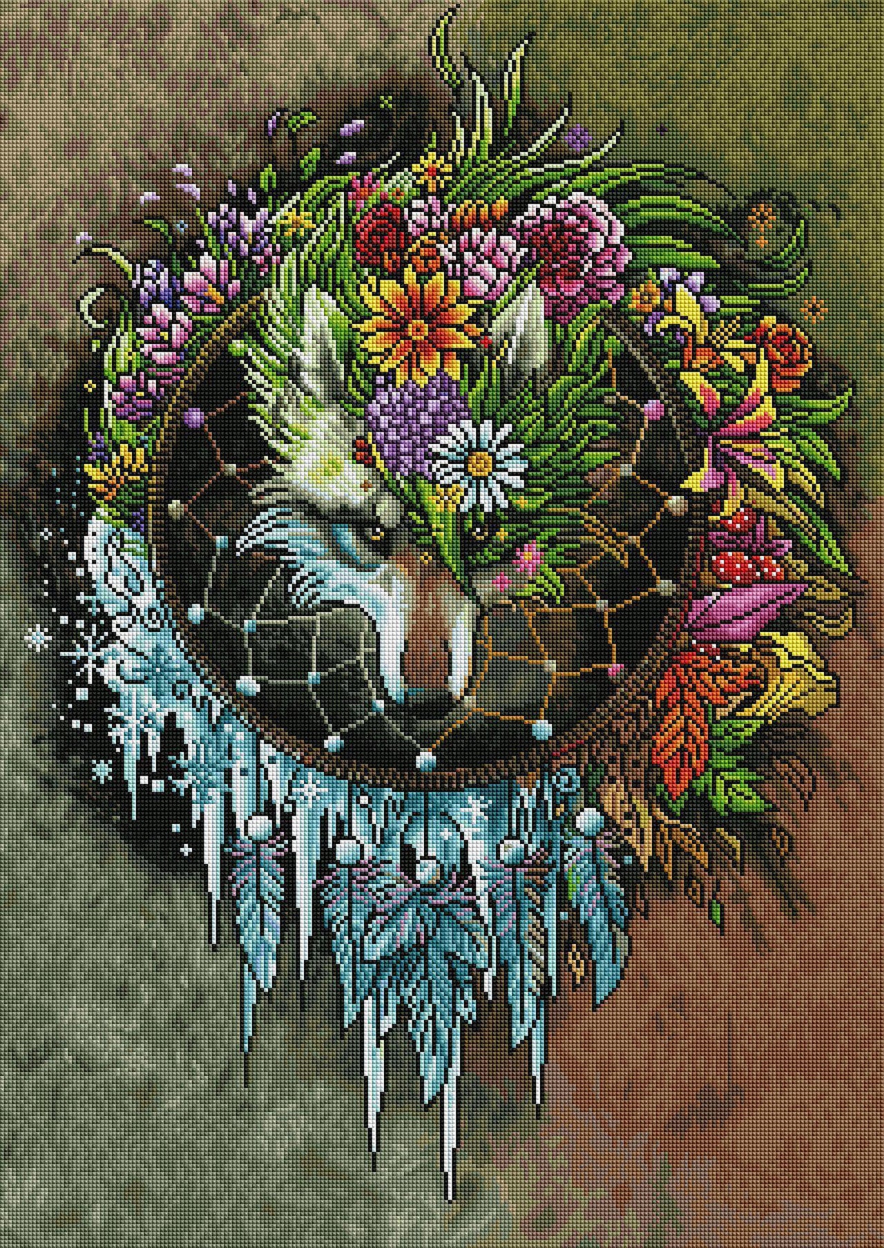 Diamond Painting Wolf Seasons Dreamcatcher 22" x 31" (56cm x 79cm) / Square with 63 Colors and 3 ABs / 68,952
