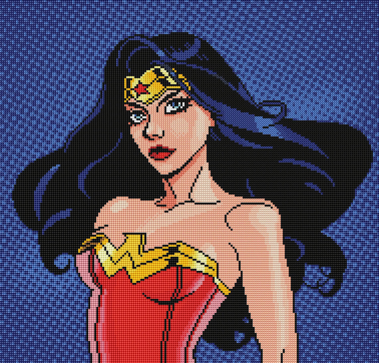 Diamond Painting Wonder Woman Pop Art 21" x 20″ (53cm x 51cm) / Round with 24 Colors including 3 ABs / 34,209