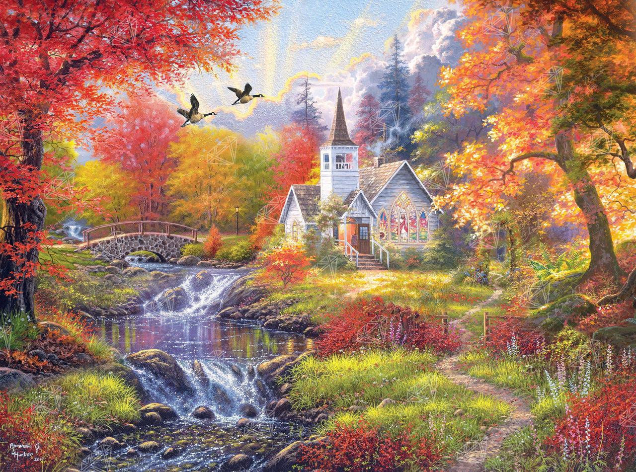 Diamond Painting Woodland Church 37" x 27.6″ (94cm x 70cm) / Square with 64 Colors including 4 ABs / 103,322