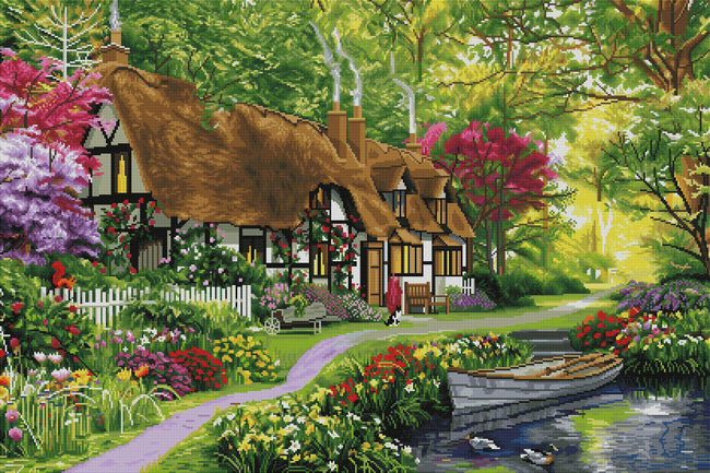 Diamond Painting Woodland Walk Cottage 41.3" x 27.6″ (105cm x 70cm) / Square with 60 Colors including 2 ABs / 115,230