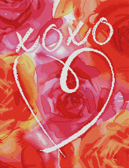 Diamond Painting XOXO Heart 17" x 22" (42.8cm x 55.8cm) / Square with 34 Colors including 4 ABs / 38,528