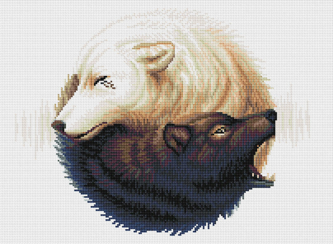 Diamond Painting Yin Yang Wolves 16.5" x 26.4" (42cm x 67cm) / Round with 22 Colors including 1 AB / 29,896